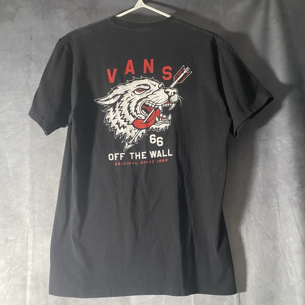 Vans Off The Wall T-Shirt Black‎ Graphic Print Wolf Logo Short Sleeve M 66 Below